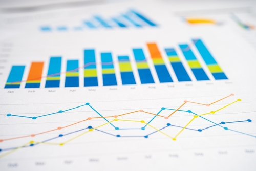 paper showing data in a bar chart and graph