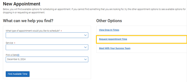 EAB Navigation to Request Appointment Financial Aid Office. Step 2 Graphic