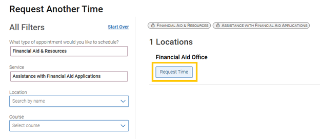 EAB Navigation to Request Appointment Financial Aid Office. Step 4 Graphic